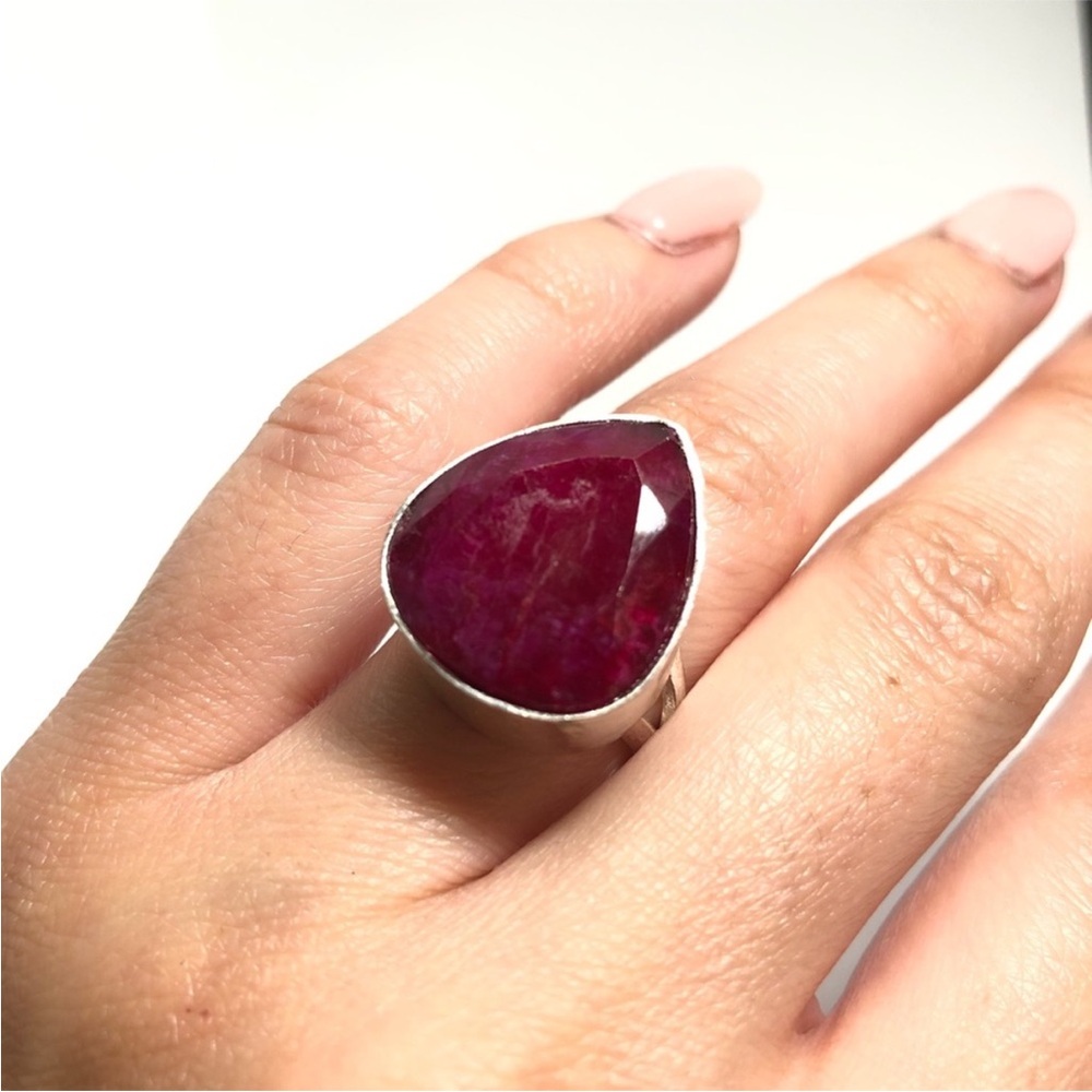 925 Sterling Silver Plated Ruby Triangle Shape Bo… - image 1